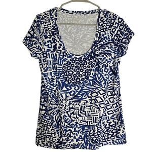 Lilly Pulitzer Pineapple Print Tee Women’s Medium Blue White Modal Preppy Top